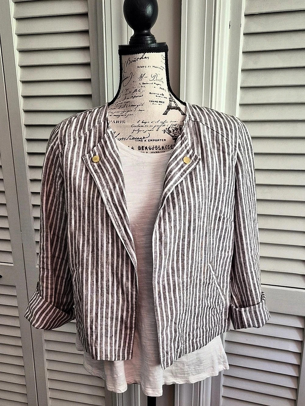 Chico's Striped Linen Blazer in Brown & White Size 0